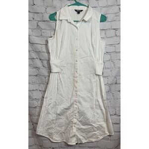 Project Runway Sleeveless Button Front Shirt Dress White Size L